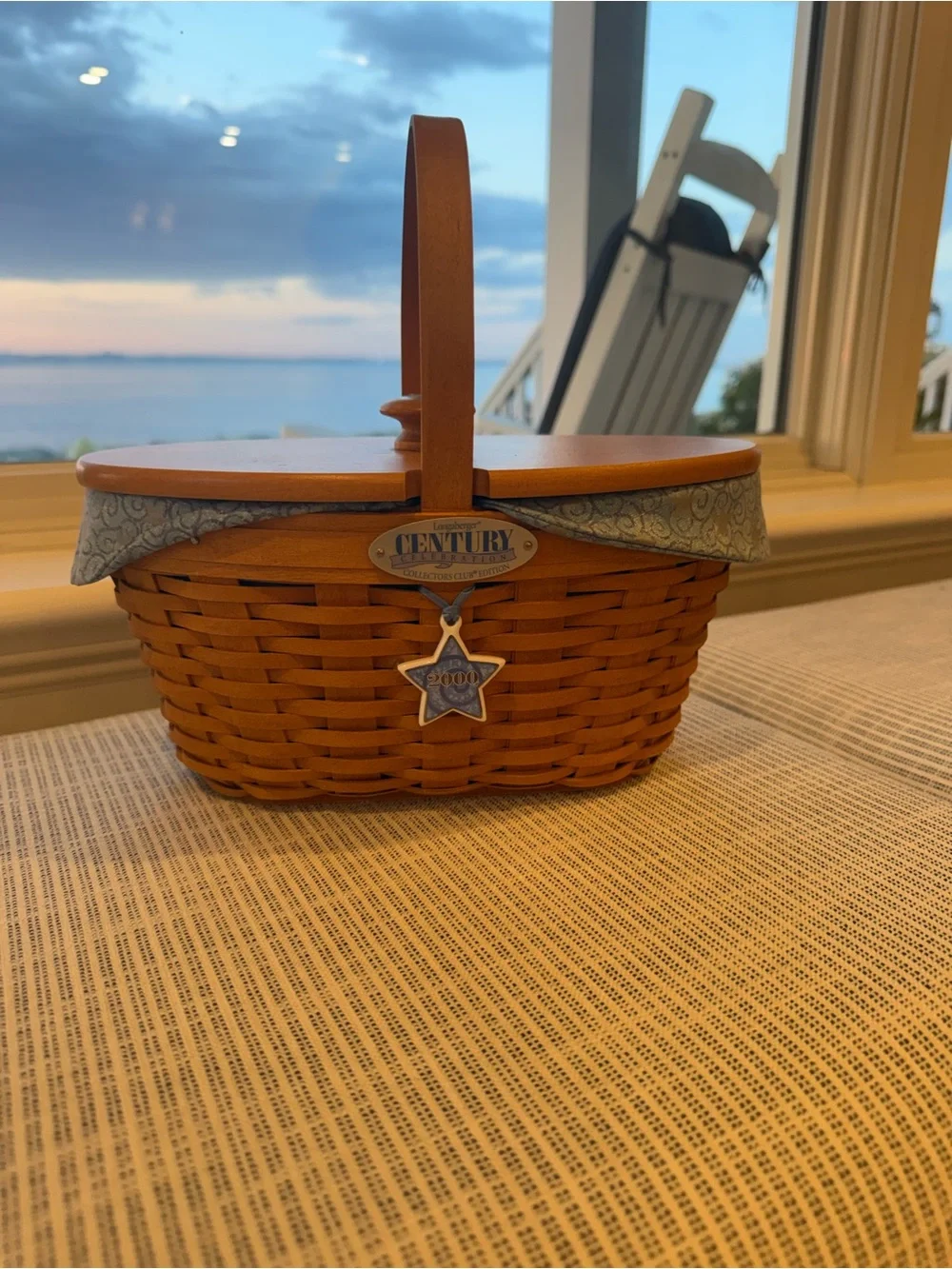 Longaberger Honey Oak Basket with Blue Star Charm